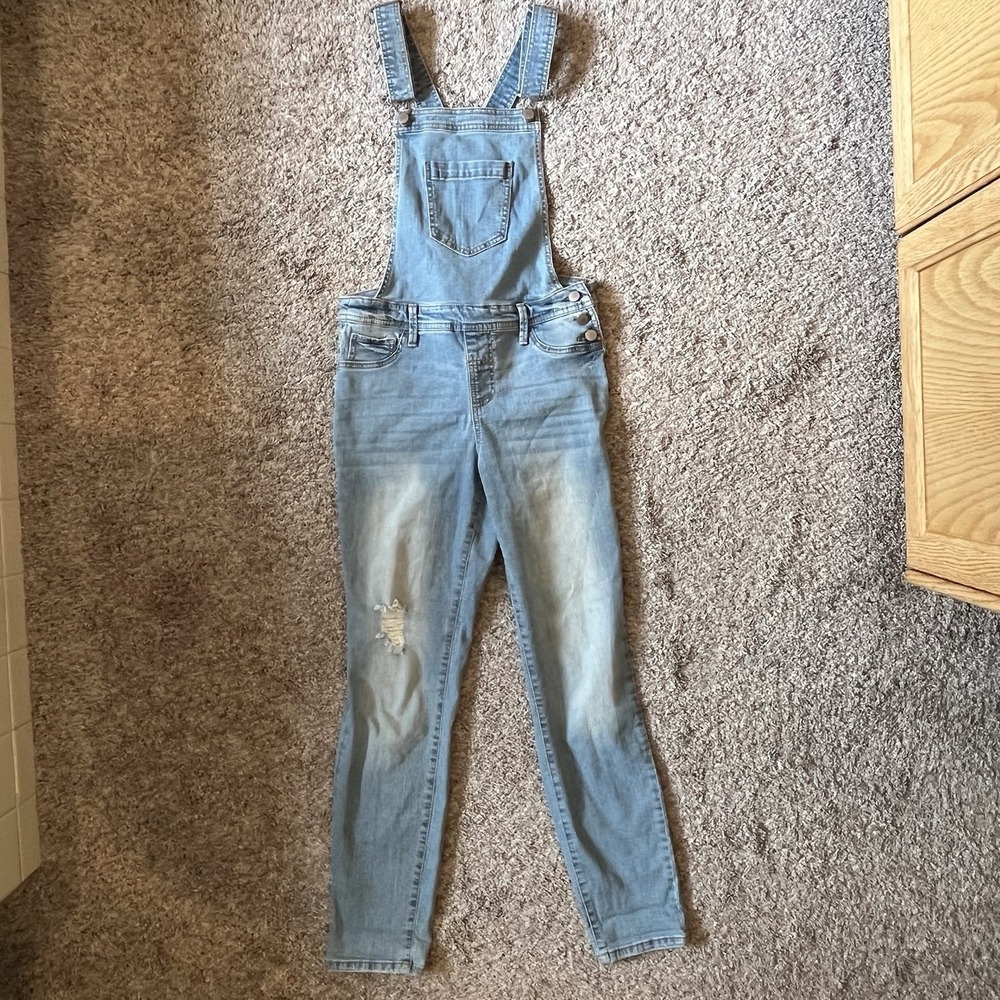 Maurices Overalls Womens Size Small Distressed Light Wash Denim 90's Y2K